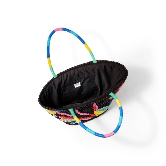 Abstract Lemon Print Woven Straw Tote - Tabitha Brown for Target Black nwt - Picture 2 of 3